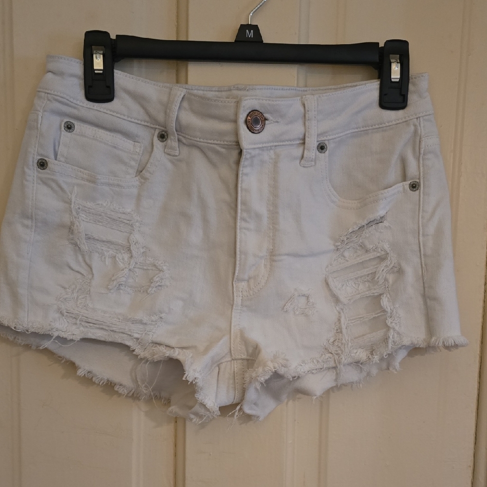 American Eagle Outfitters White Distressed Denim Shorts